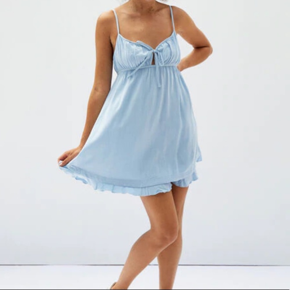 PacSun Babydoll Tie Front Light Blue Mini Dress